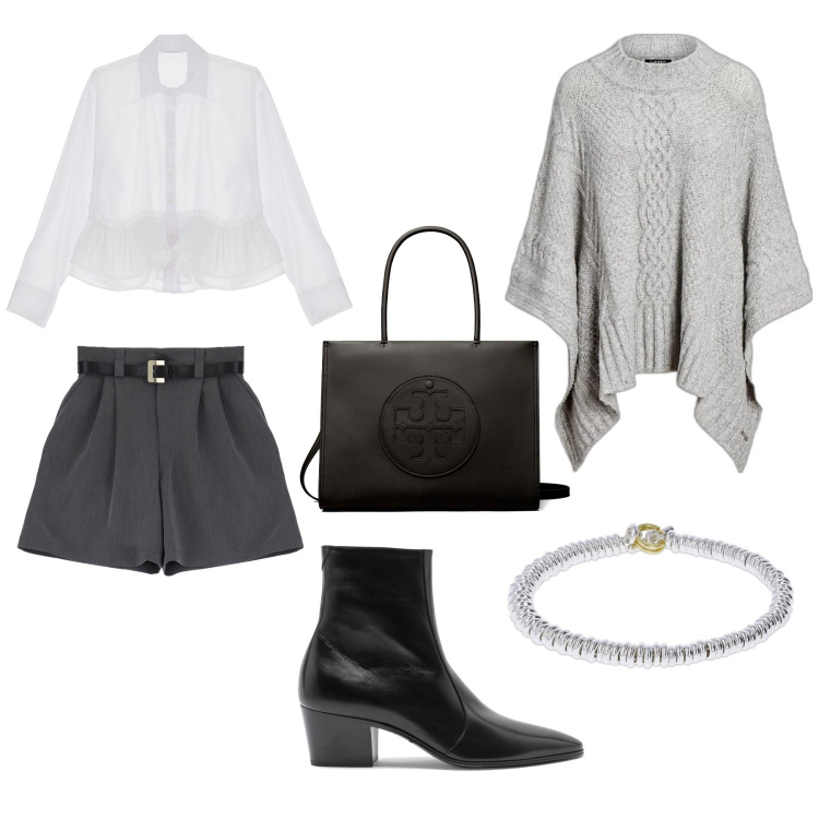 Outfit donna - Città 3. Stile Casual chic per Tutti i giorni. Abbinamento con bermuda, cappotti, camicie, braccialetti, shopping bag, stivali.