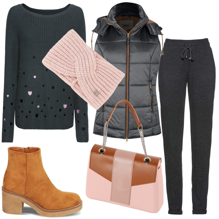 Outfit donna - Total look #1781010. Stile Casual per Tutti i giorni. Abbinamento con maglieria, gilet, pantaloni, stivaletti, cappelli, borse a spalla.