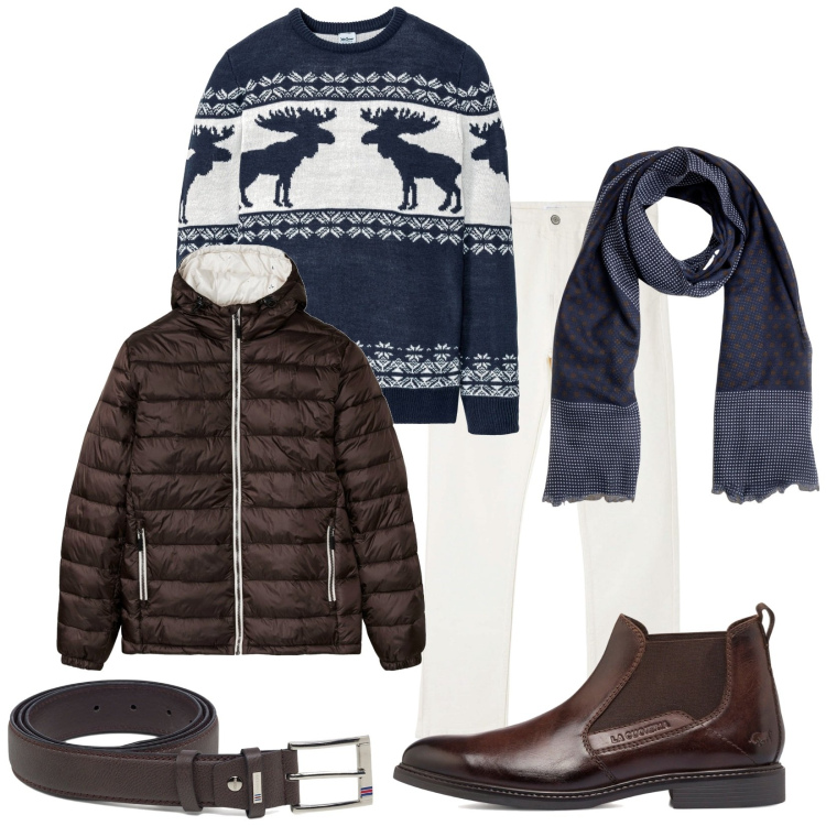 Outfit uomo - I ricordi della montagna.... Stile Business/Elegante per Serata speciale. Abbinamento con maglieria, giacche, pantaloni, stivali e stivaletti, cinture, sciarpe.