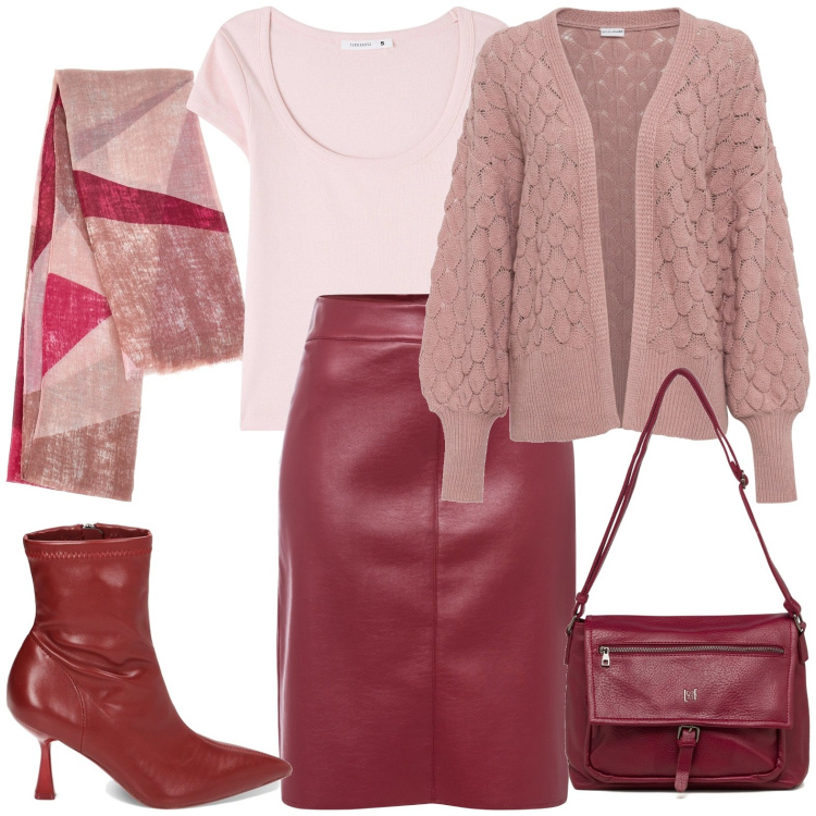 Outfit donna - Total look #1781063. Stile Casual per Tutti i giorni. Abbinamento con cardigans, gonne longuette, t-shirt, stivaletti, borse a tracolla, sciarpe.