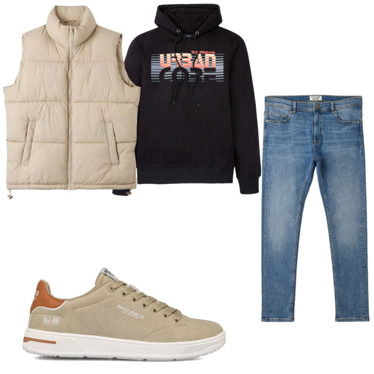Outfit uomo - Total look #1781084. Stile Casual per Tutti i giorni. Abbinamento con felpe con cappuccio, jeans skinny, piumini, sneakers.