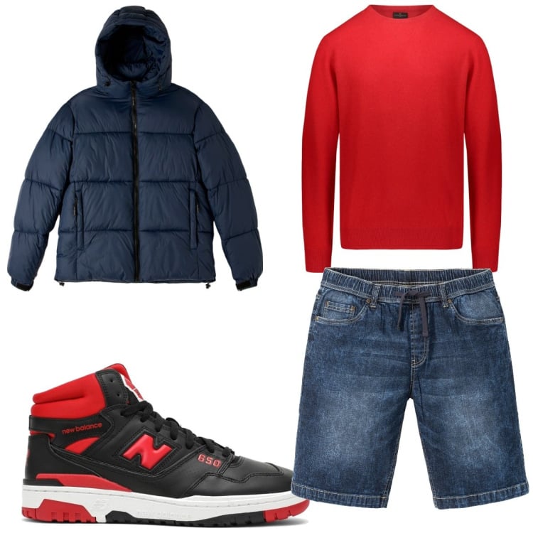 Outfit uomo - Total look #1781093. Stile Urban per Tutti i giorni. Abbinamento con bermuda, piumini, sneakers alte, maglieria.
