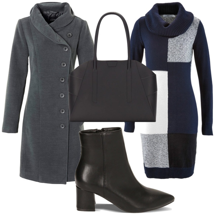 Outfit donna - Total look #1781104. Stile Trendy per Tutti i giorni. Abbinamento con vestiti midi/longuette, cappotti, stivaletti, borse a spalla.