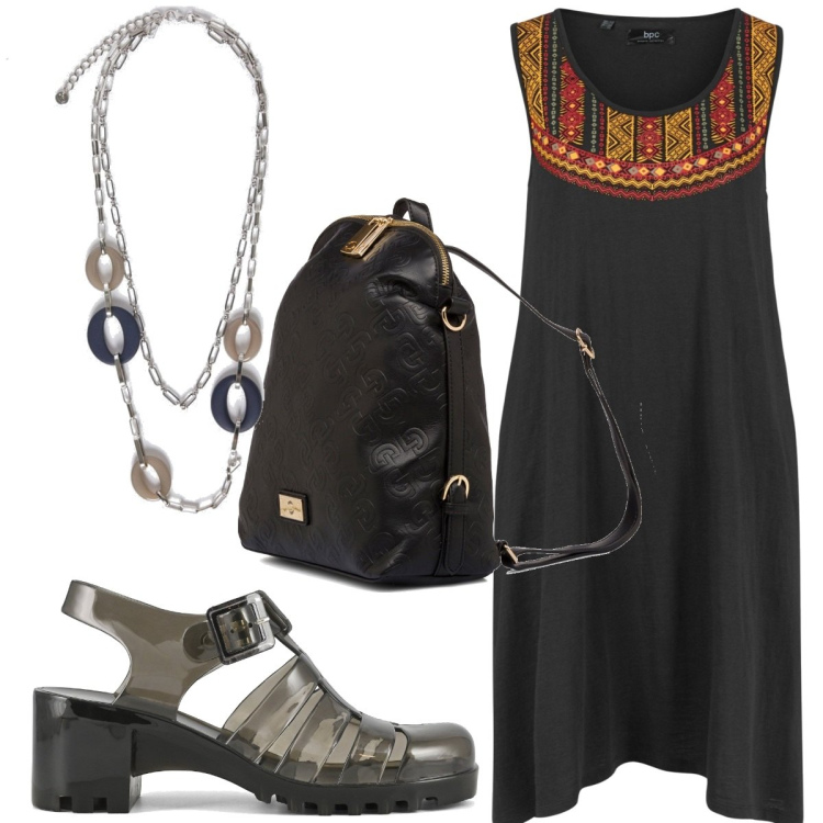 Outfit donna - Total look #1781110. Stile Etnico per Tutti i giorni. Abbinamento con vestiti senza maniche, zaini, sandali col tacco, ciondoli.