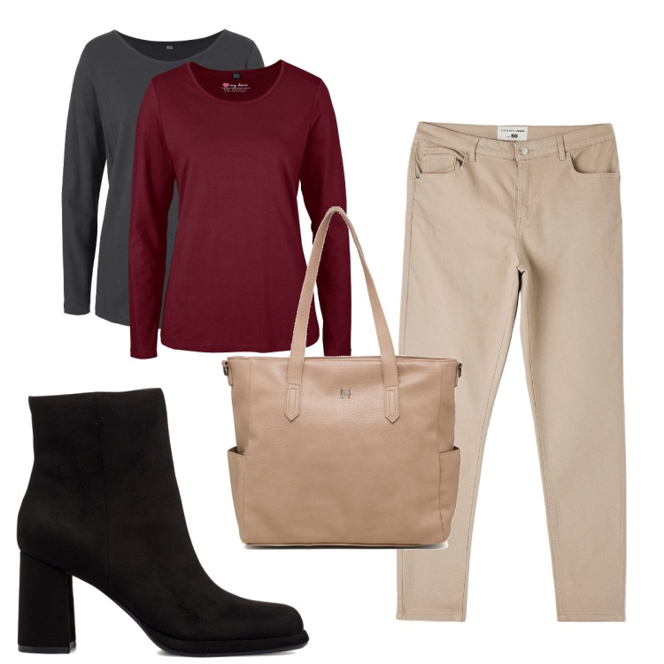 Outfit donna - Total look #1781115. Stile Trendy per Tutti i giorni. Abbinamento con maglieria, pantaloni, borse a spalla, stivaletti.