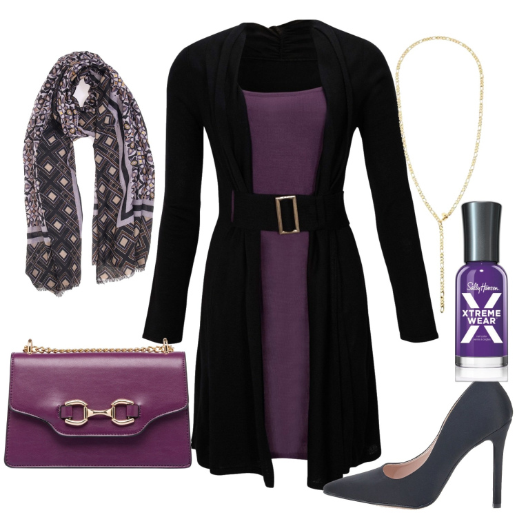 Outfit donna - Total look #1781165. Stile Minimal per Tutti i giorni. Abbinamento con vestiti midi/longuette, smalti, borse a tracolla, collane, décolleté, sciarpe.