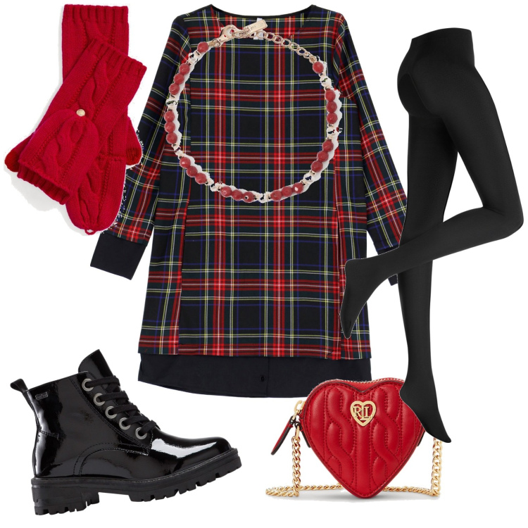 Outfit donna - Total look #1781182. Stile Casual per Tutti i giorni. Abbinamento con collant, stivaletti, braccialetti, vestiti corti, pochette, guanti.