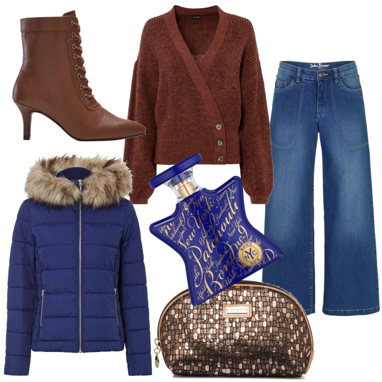 Outfit donna - Stivaletto stringato. Stile Basic per Ufficio. Abbinamento con jeans, maglieria, stivaletti, cappotti, profumi, clutch.