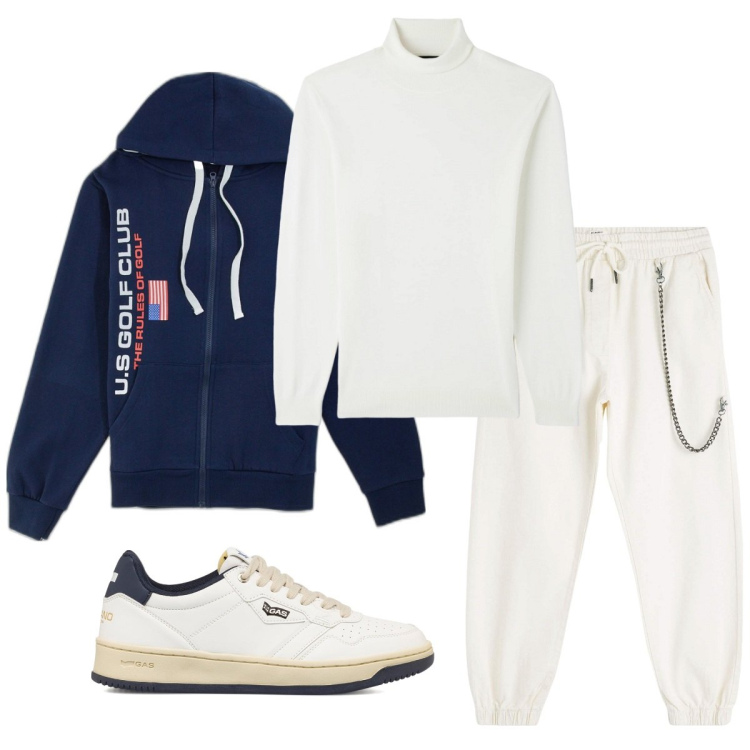 Outfit uomo - Total look #1781217. Stile Casual per Tutti i giorni. Abbinamento con pantaloni sportivi, maglieria, sneakers, felpe con cappuccio.