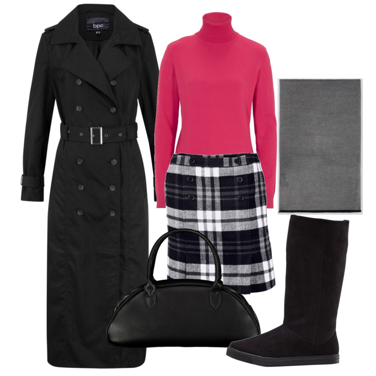 Outfit donna - Ghost outfitter - dicembre. Stile Casual per Tutti i giorni. Abbinamento con trench, minigonne, stivali, maglieria, borse a spalla, sciarpe.