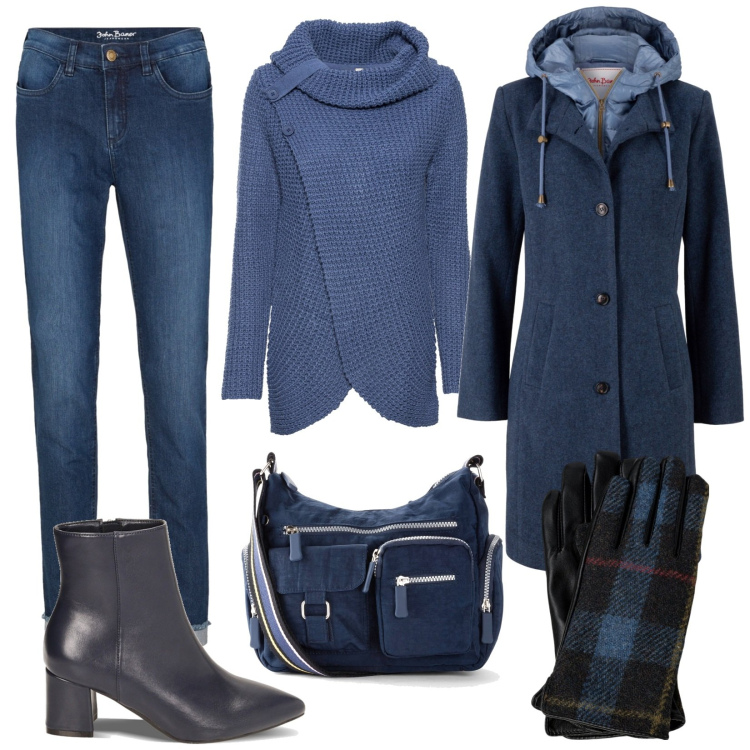Outfit donna - I guanti tartan. Stile Basic per Tutti i giorni. Abbinamento con cappotti, borse a tracolla, maglieria, jeans slim fit, stivaletti, guanti.