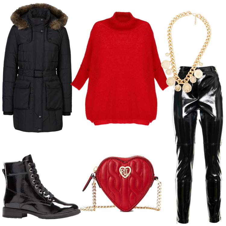 Outfit donna - Total look #1781364. Stile Sporty chic per Tutti i giorni. Abbinamento con piumini, stivaletti, pantaloni, maglieria, collane, pochette.