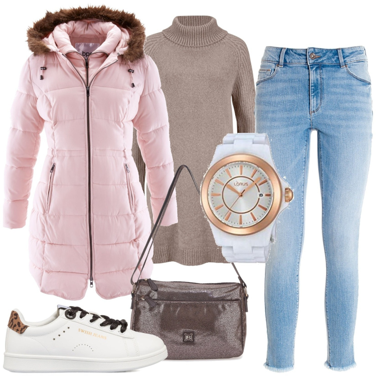 Outfit donna - Total look #1781366. Stile Basic per Tutti i giorni. Abbinamento con giacche, maglieria, jeans skinny, sneakers, borse a tracolla, orologi analogici.