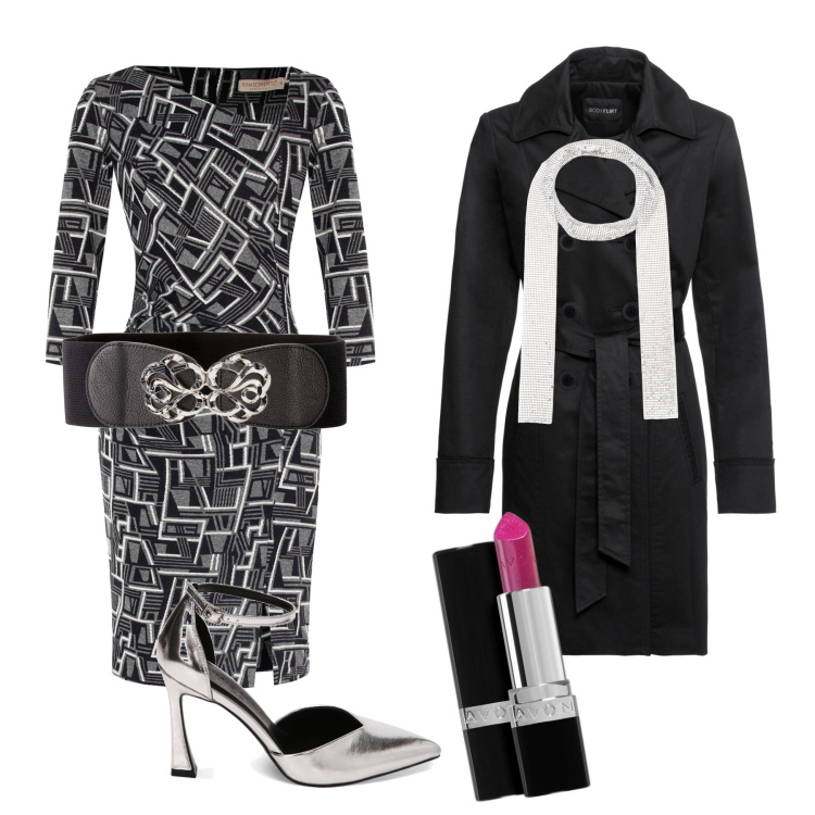Outfit donna - La cintura sull’abito. Stile Casual chic per Cerimonia. Abbinamento con trench, cinture, rossetti, vestiti asimmetrici, décolleté, sciarpe.