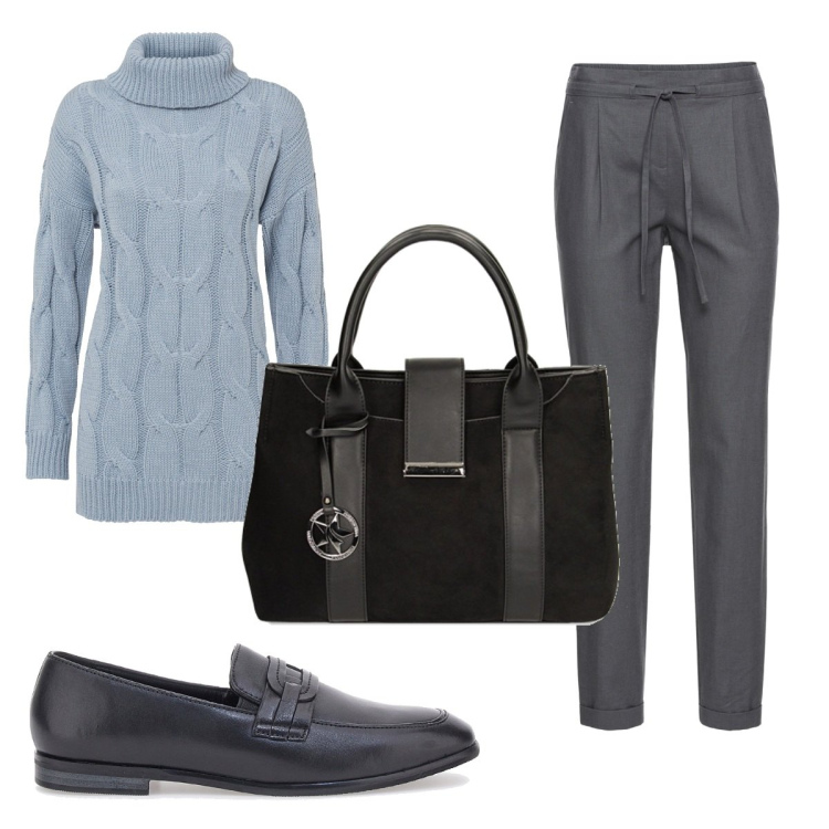 Outfit donna - Total look #1781640. Stile Mannish per Scuola/Università. Abbinamento con pantaloni, maglieria, borse a mano, mocassini.
