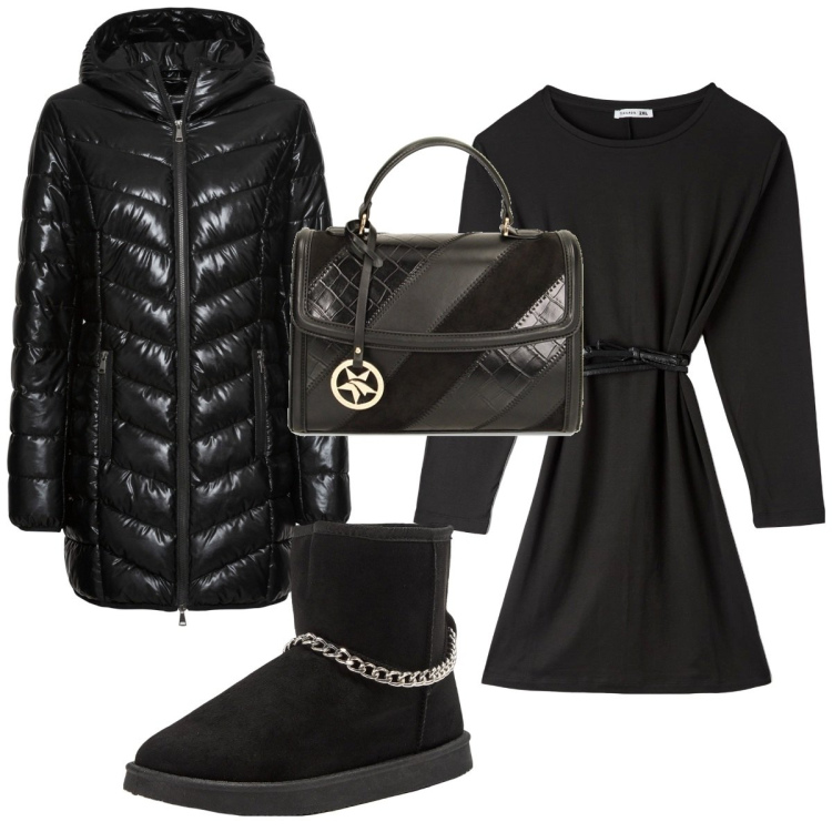 Outfit donna - Total look #1781647. Stile Trendy per Tutti i giorni. Abbinamento con giacche, vestiti midi/longuette, stivaletti, borse a mano.