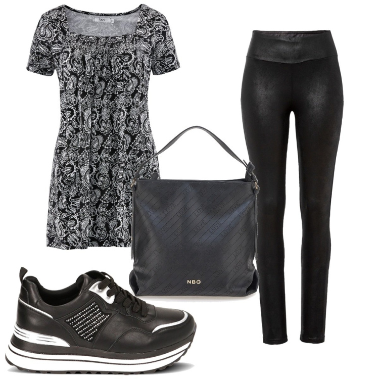 Outfit donna - Total look #1781652. Stile Trendy per Tutti i giorni. Abbinamento con tuniche, leggings, sneakers alte, borse a spalla.