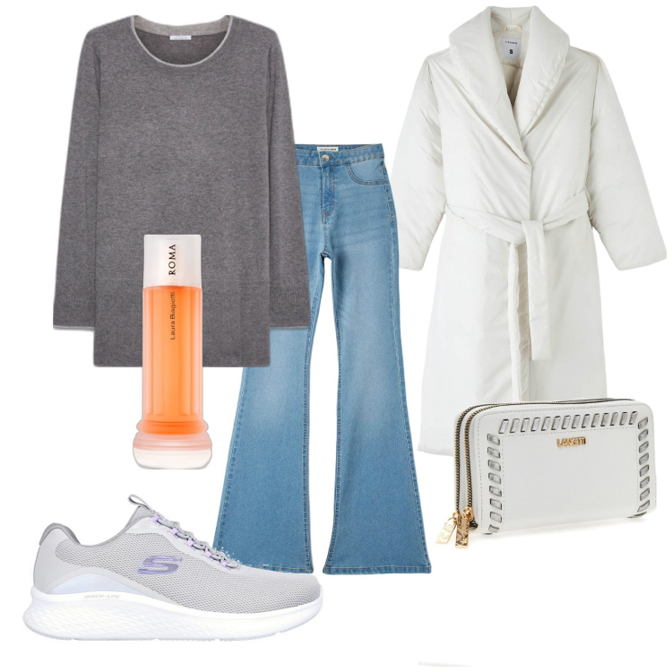 Outfit donna - Total look #1781665. Stile Urban per Tutti i giorni. Abbinamento con profumi, jeggings, piumini, portafogli, sneakers, maglieria.