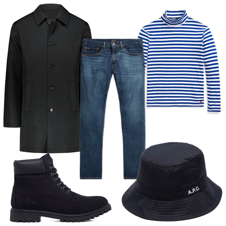Outfit uomo - Total look #1781675. Stile Casual per Tutti i giorni. Abbinamento con jeans dritti, maglieria, stivali e stivaletti, cappelli, giacche.