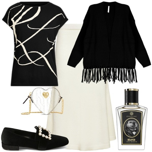 Outfit donna - Natale in famiglia. Stile Romantica per Tutti i giorni. Abbinamento con profumi, cardigans, mocassini, maglieria, pochette, gonne.