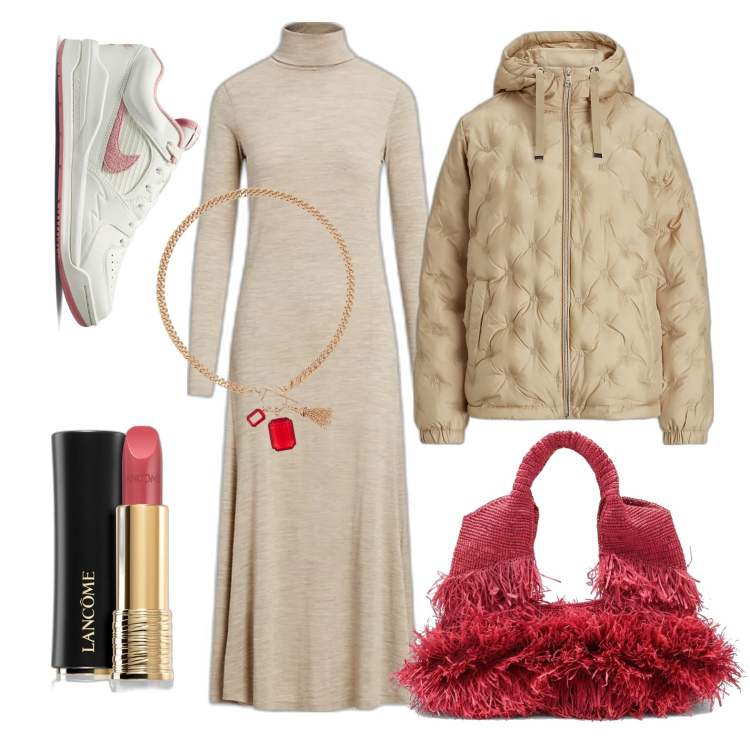 Outfit donna - Stilosa sempre. Stile Glamour per Tutti i giorni. Abbinamento con rossetti, vestiti, collane, cappotti, borse a mano, sneakers.
