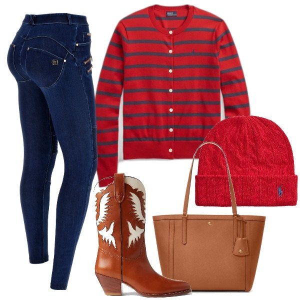Outfit donna - Ralph Lauren regali. Stile Trendy per Tutti i giorni. Abbinamento con jeans skinny, stivaletti texani, berretti, cardigans, borse tote.