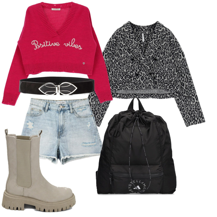 Outfit donna - Red vibes. Stile Sexy per Scuola/Università. Abbinamento con cinture, shorts, maglieria, blazer, stivaletti chelsea, zaini.