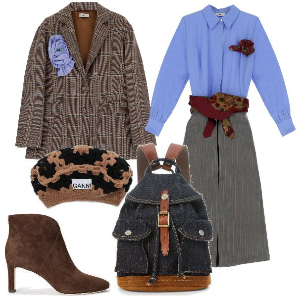 Outfit donna - Total look #1781906. Stile Trendy per Ufficio. Abbinamento con zaini, stivaletti, vestiti midi/longuette, blazer, cappelli.