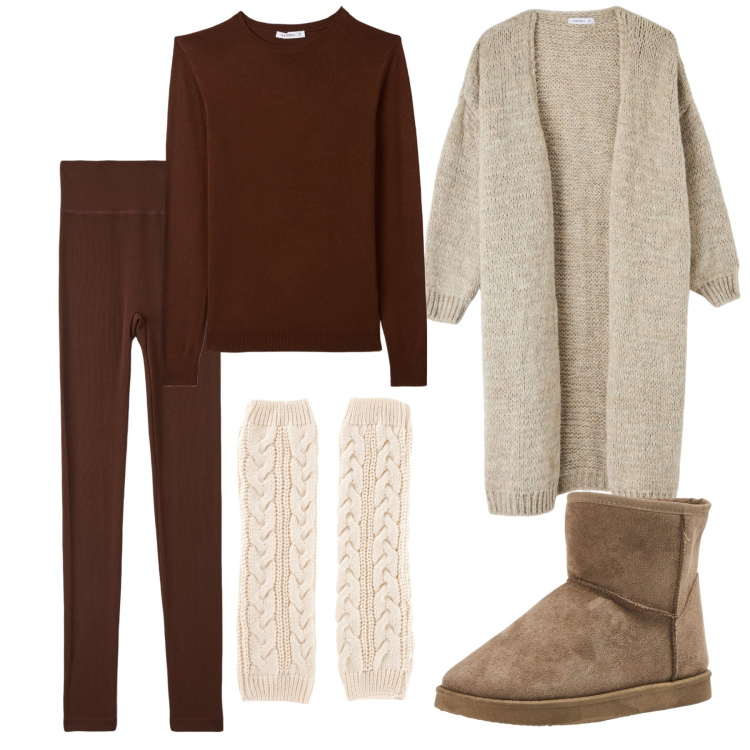 Outfit donna - Total look #1782024. Stile Basic per Tutti i giorni. Abbinamento con calzini, maglieria, cardigans, leggings, stivaletti.