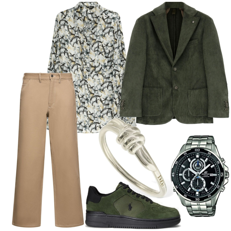 Outfit uomo - Total look #1782093. Stile Trendy per Serata speciale. Abbinamento con camicie, cappotti, sneakers, pantaloni, anelli, orologi.