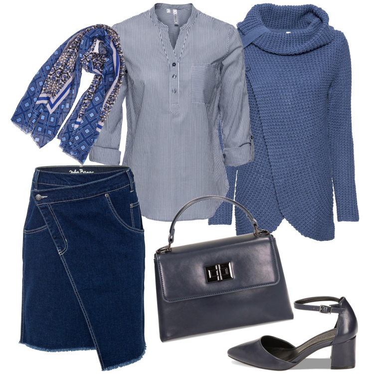 Outfit donna - Total look #1782123. Stile Casual chic per Tutti i giorni. Abbinamento con tuniche, gonne, maglieria, décolleté, borse a mano, sciarpe.