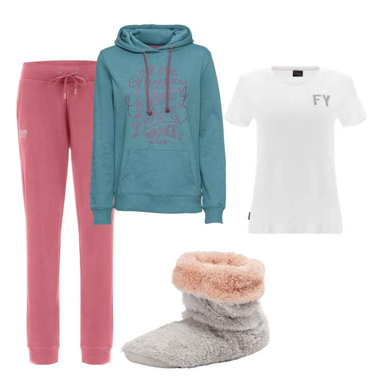 Outfit donna - Total look #1782155. Abbinamento con felpe con cappuccio, stivaletti, pantaloni, t-shirt.