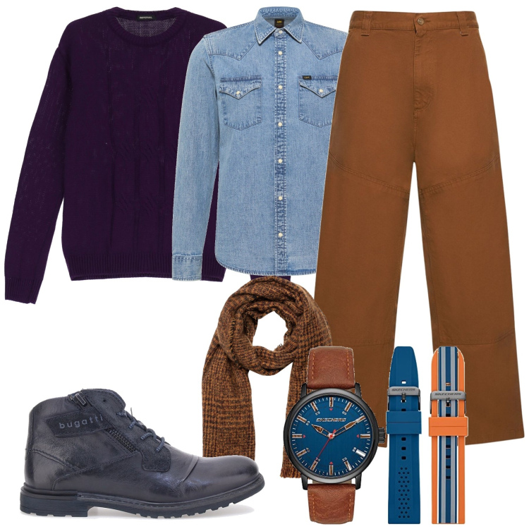 Outfit uomo - Pullover viola. Stile Casual per Tutti i giorni. Abbinamento con pullovers, sciarpe, camicie, orologi, pantaloni, scarpe stringate.