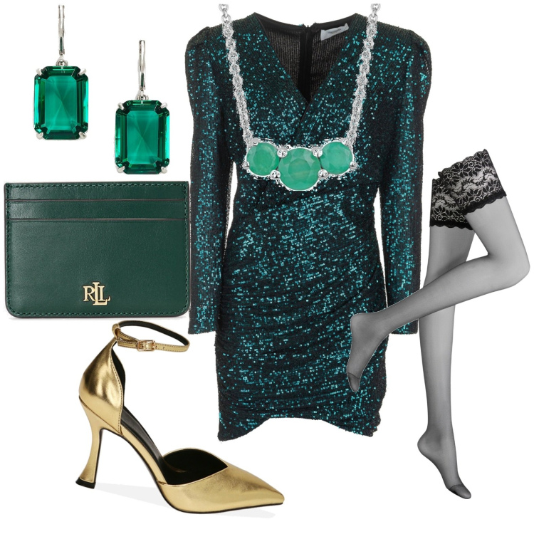 Outfit donna - Lurex. Stile Chic per Serata fuori. Abbinamento con collant, vestiti corti, décolleté, orecchini, portafogli, ciondoli.
