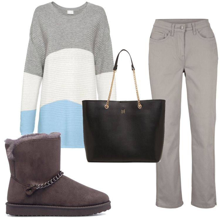 Outfit donna - Total look #1782232. Stile Basic per Tutti i giorni. Abbinamento con maglieria, pantaloni, stivaletti, borse a spalla.