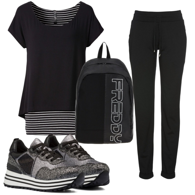 Outfit donna - Total look #1782234. Stile Trendy per Tutti i giorni. Abbinamento con maglieria, pantaloni, zaini, sneakers.