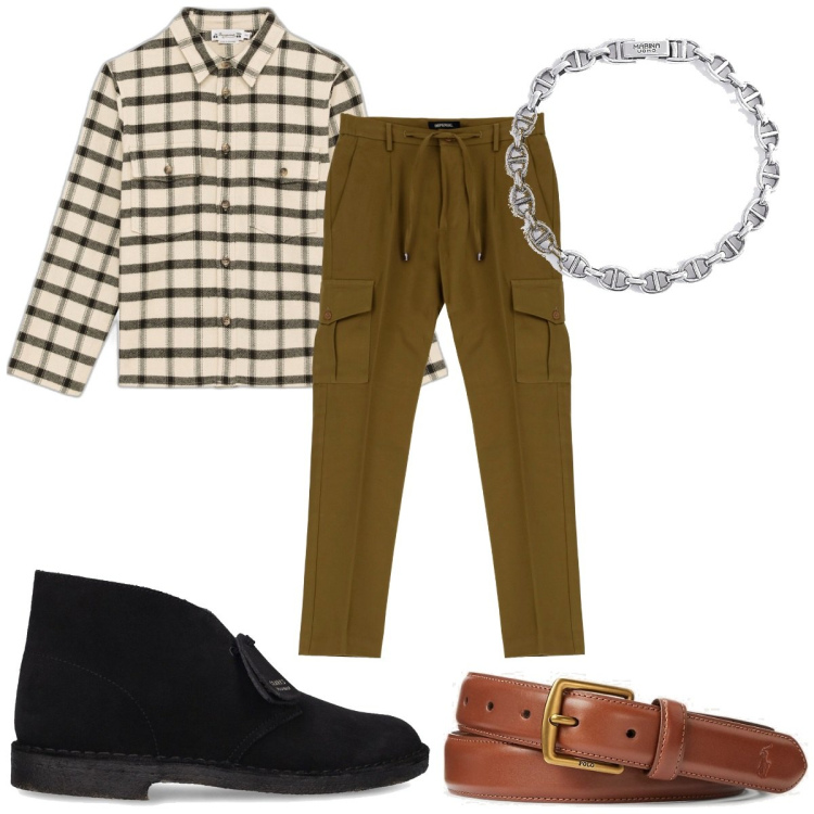Outfit uomo - Total look #1782305. Stile Casual per Tutti i giorni. Abbinamento con braccialetti, pantaloni, cinture, stivali, camicie.