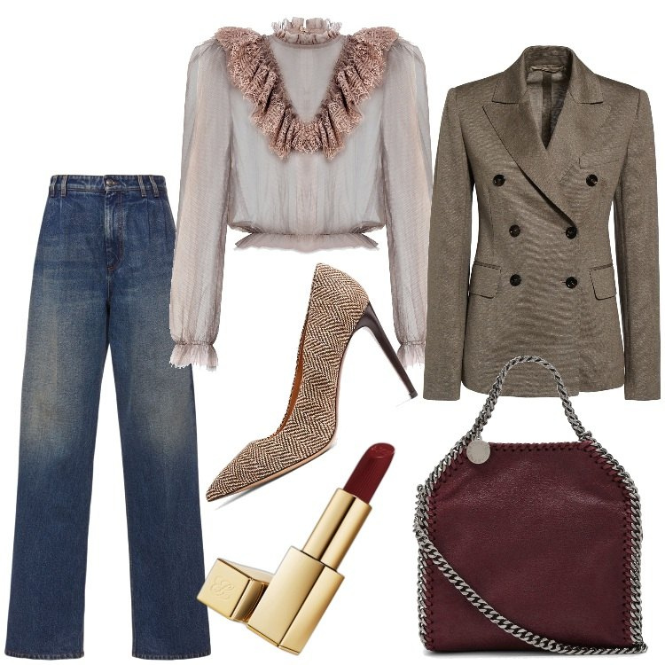Outfit donna - Tacchi alti "spigati". Stile Glamour per Serata fuori. Abbinamento con rossetti, bluse, décolleté, borse tote, jeans, giacche.