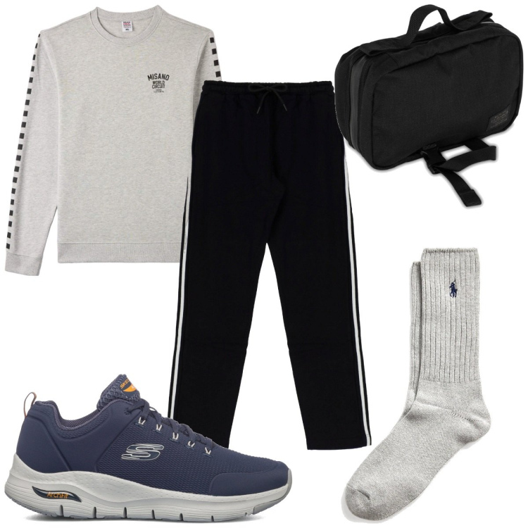 Outfit uomo - Total look #1782339. Stile Casual per Sport. Abbinamento con felpe, pantaloni, calzini, sneakers, borse sportive.