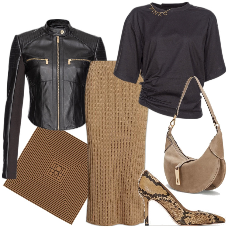 Outfit donna - Total look #1782412. Stile Chic per Serata fuori. look ideale per Tall. Abbinamento con blazer, t-shirt, borse a spalla, décolleté, gonne, foulard.