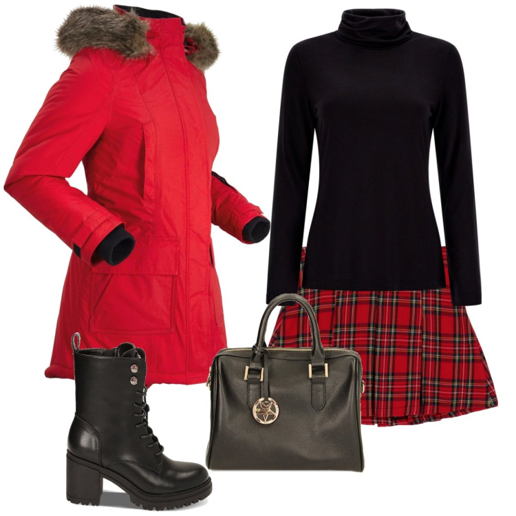 Outfit donna - Come Kate Middleton. Stile Casual chic per Tutti i giorni. Abbinamento con borse a mano, anfibi, maglieria, minigonne, parka.