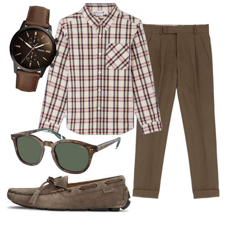 Outfit uomo - Total look #1782501. Stile Casual per Ufficio. Abbinamento con pantaloni, scarpe stringate, occhiali da sole, orologi, camicie.