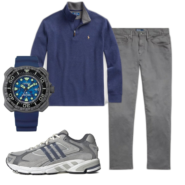Outfit uomo - Total look #1782510. Stile Casual per Tutti i giorni. Abbinamento con pullovers, pantaloni chino, sneakers, orologi analogici.
