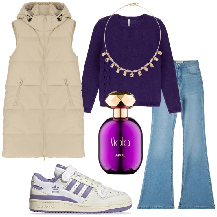 Outfit donna - Total look #1782544. Stile Trendy per Tutti i giorni. Abbinamento con jeggings, profumi, piumini, pullovers, collane, sneakers.