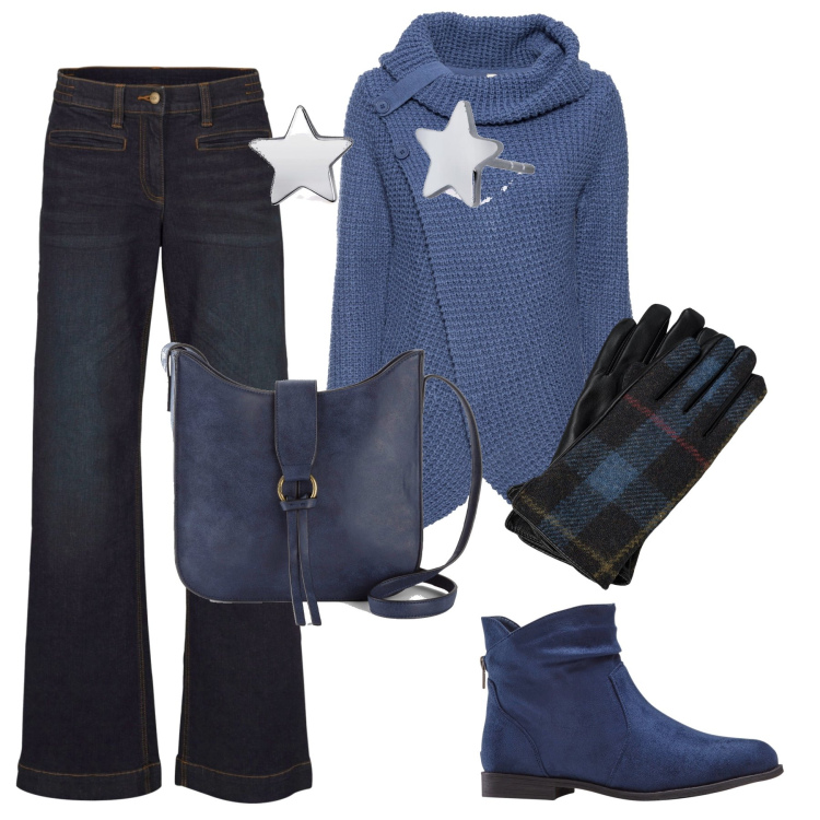 Outfit donna - I guanti Tartan. Stile Trendy per Scuola/Università. Abbinamento con jeans, stivaletti, maglieria, borse a tracolla, orecchini, guanti.