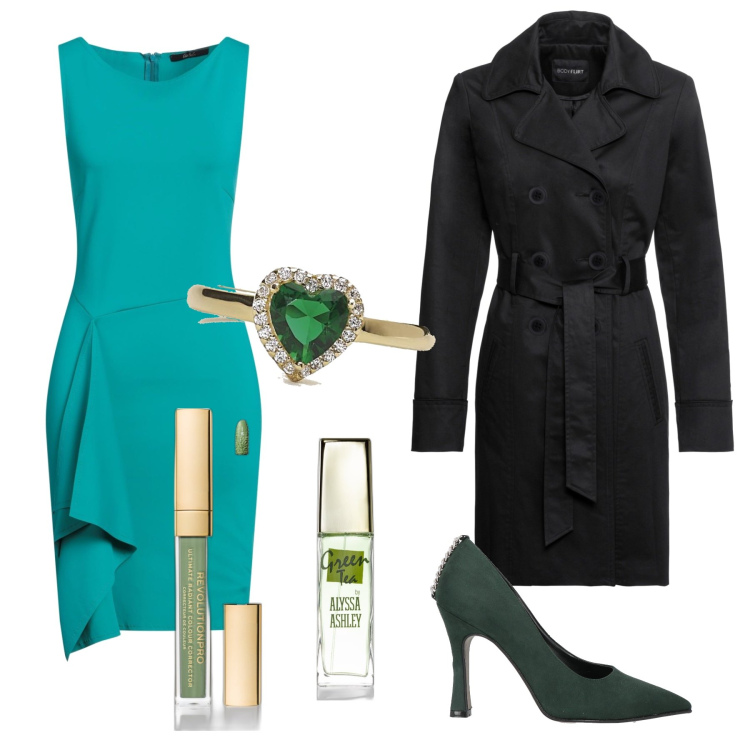 Outfit donna - Bantoa Whatsapp. Stile Sexy per Serata fuori. Abbinamento con trench, vestiti corti, décolleté, correttori, profumi, anelli.