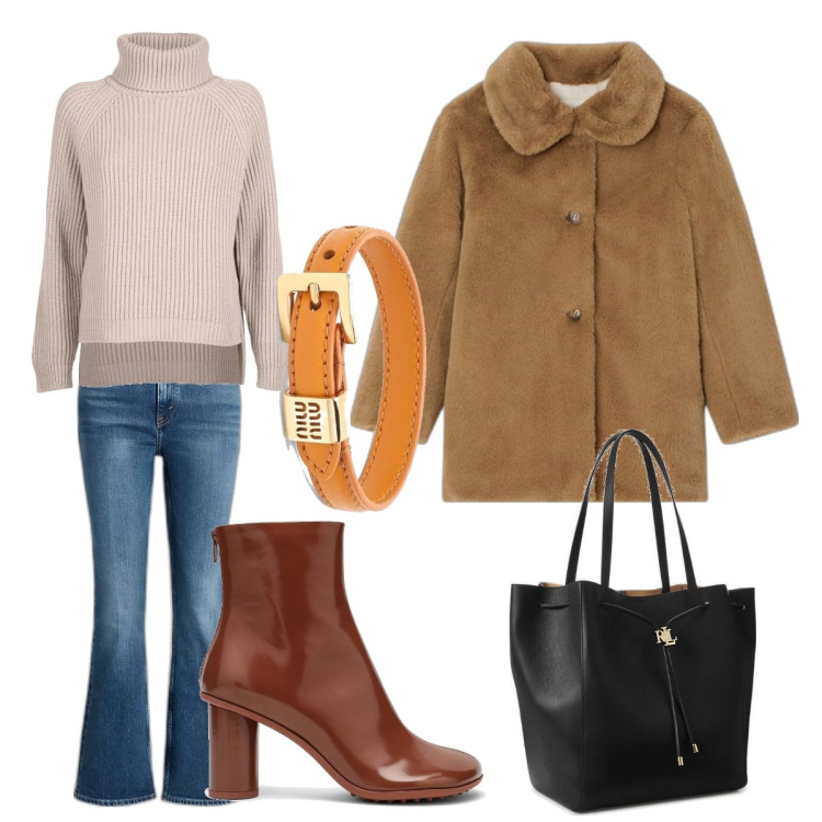 Outfit donna - Tempo Libero. Stile Urban per Tutti i giorni. Abbinamento con jeans, borse tote, cappotti, stivaletti, braccialetti, maglieria.