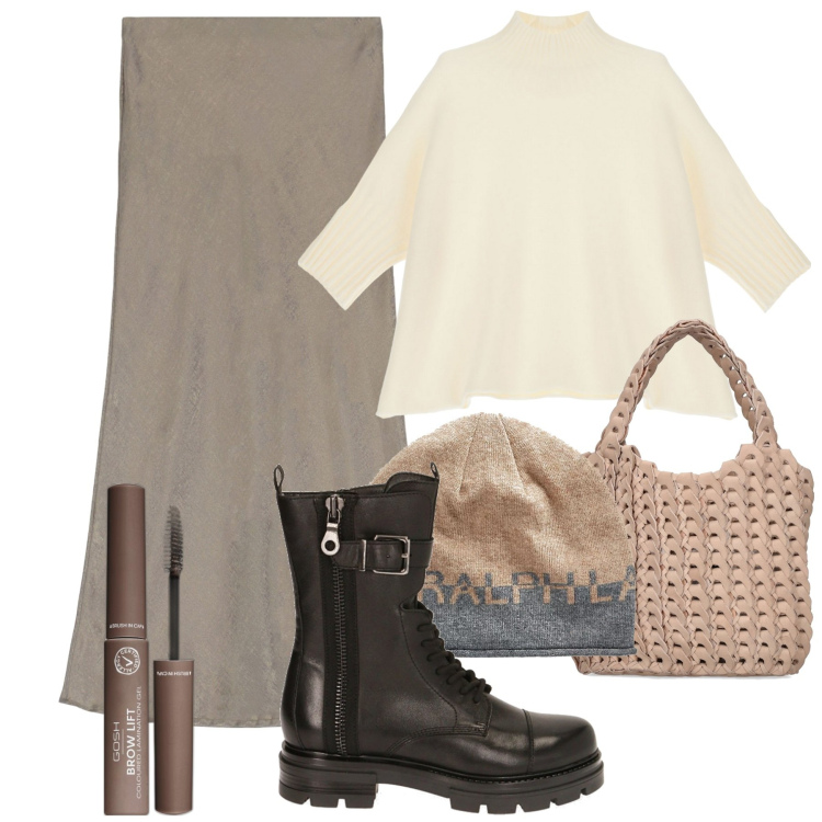 Outfit donna - Longuette e anfibi. Stile Urban per Tutti i giorni. Abbinamento con mascara, gonne longuette, maglieria, anfibi, berretti, borse a mano.