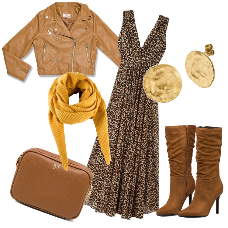 Outfit donna - Total look #1782618. Stile Casual chic per Tutti i giorni. Abbinamento con foulard, vestiti lunghi, cappotti, stivali sopra il ginocchio, borse a tracolla, orecchini.