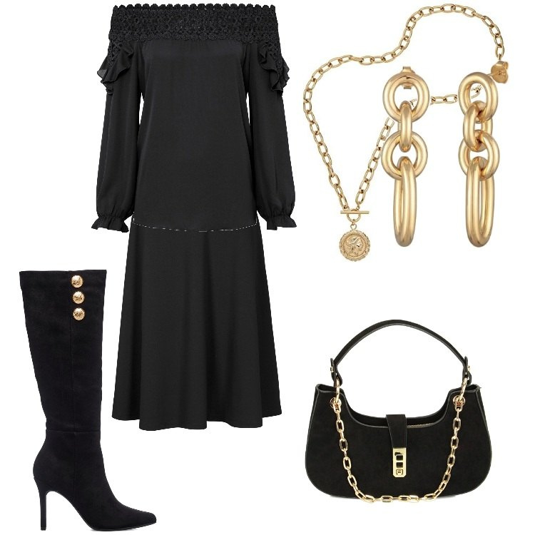 Outfit donna - La mini bag giorno/notte - Dicembre. Stile Casual chic per Serata fuori. Abbinamento con gonne longuette, camicie, borse a spalla, stivali sopra il ginocchio, collane, orecchini.